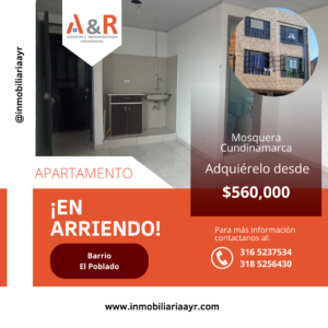 Aparta estudio en arriendo en Mosquera en el barrio El Poblado